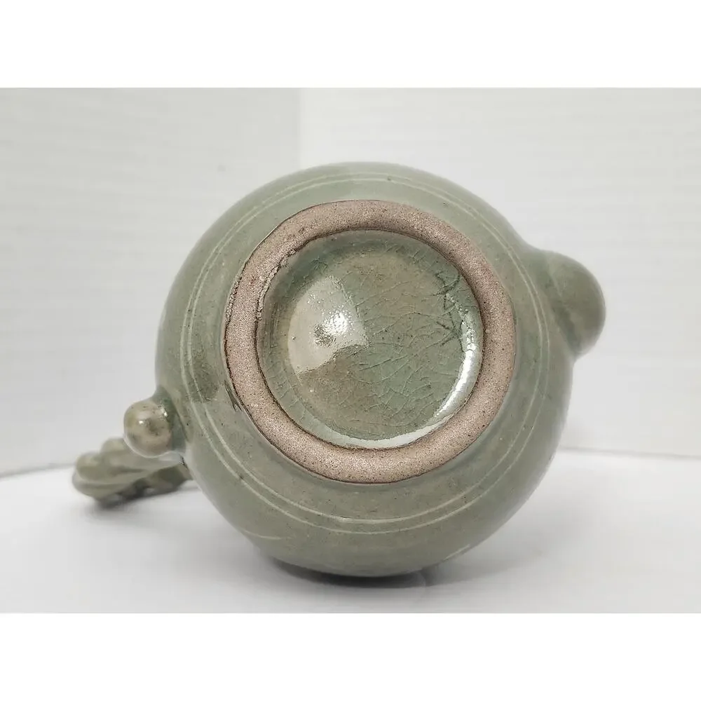 Vintage Korean Goryeo Style Celadon Ewer Crane Double Gourd Teapot Pitcher